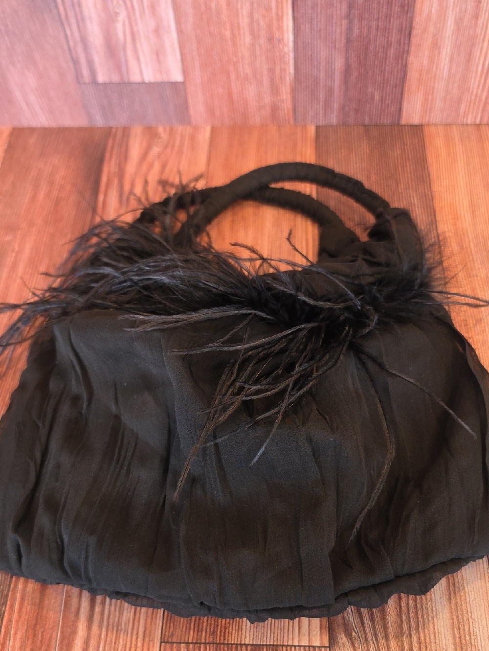 Black Feather-Trim Evening Clutch
